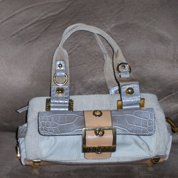 Guess Satchel Canvas Gray Croc Small Purse Handbag - Picture 1 of 8